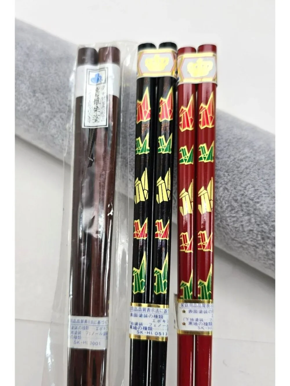 Japanese Chopsticks With Crane Design Red & Black Lacquered Set Of 3 Pairs je183